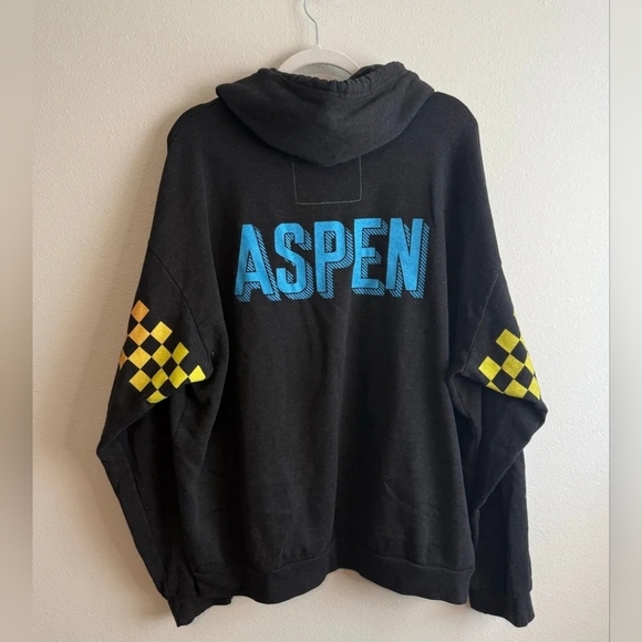 Black Hoodie with Blue and Red Checkered Sleeves - Picture 4 of 4